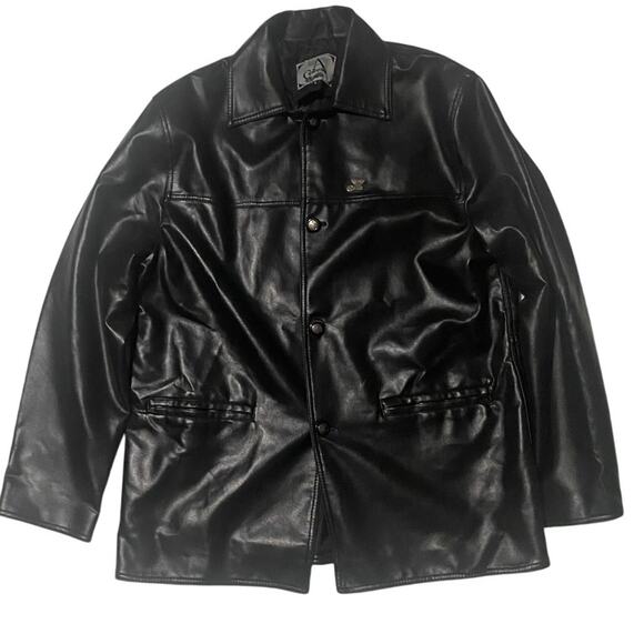 A Collezioni Logo Button Faux Leather Coat Size Large - Picture 1 of 6